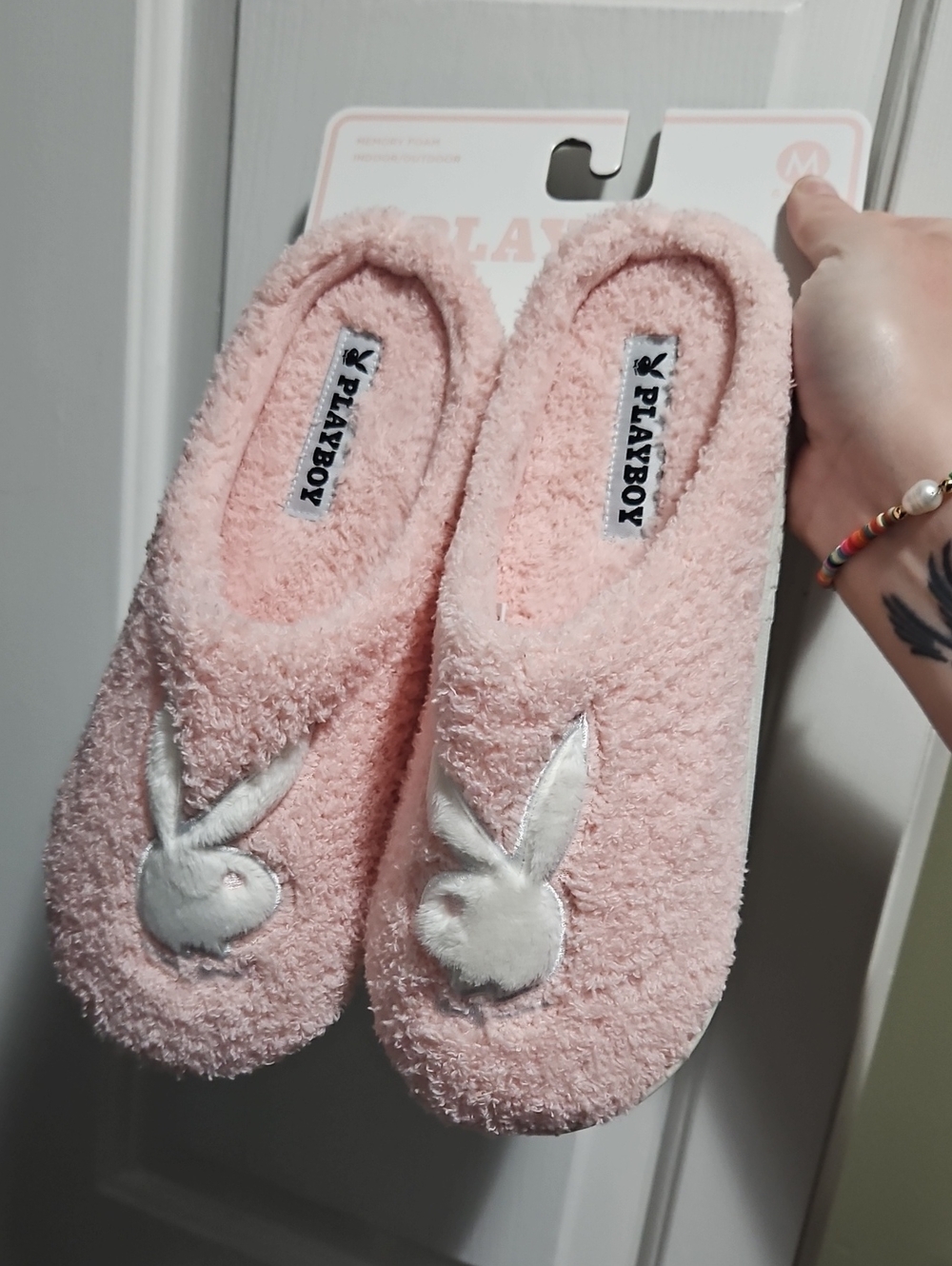 NWT Baby Pink Fluffy Playboy Bunny Slippers MEDIUM